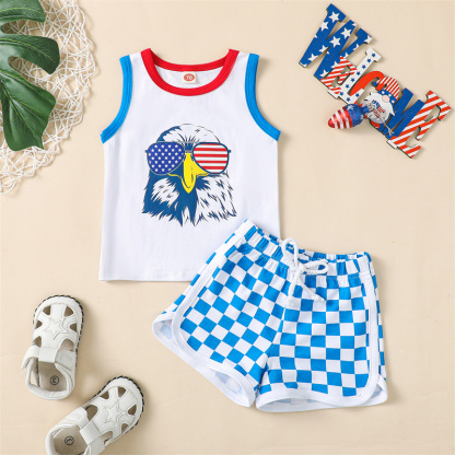 2pcs Baby Boy/Girl Independence Day Eagle Print Sleeveless T-shirt with Pant Set