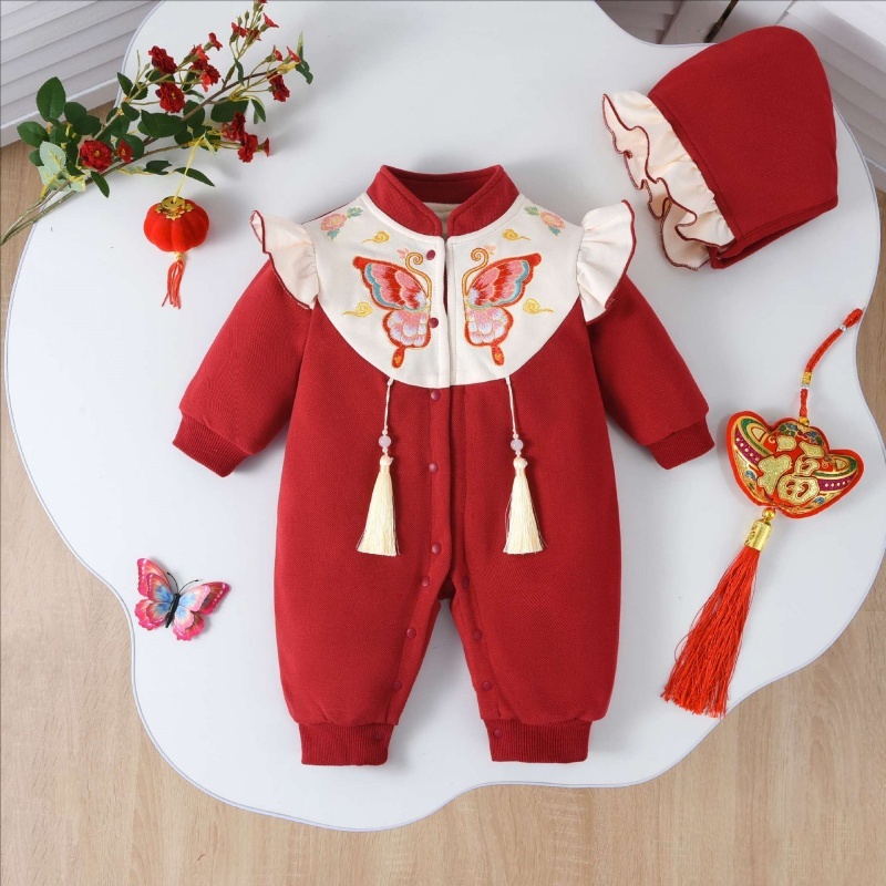 Baby Girl Padded and Thickened Cute Bunny Romper with Hat