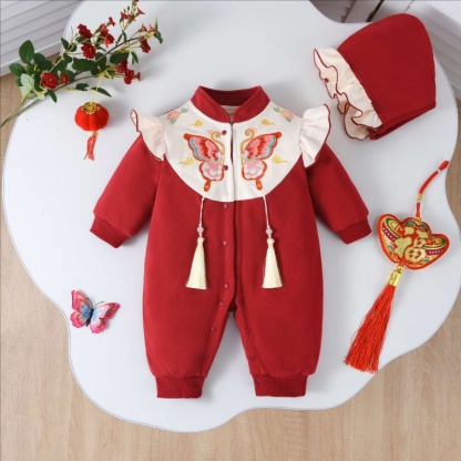 Baby Girl Chinese Style Butterfly Romper with Hat 