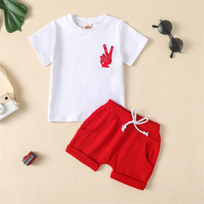 2pcs Baby Boy/Girl Independence Day Reversible Print T-shirt with Pant Set