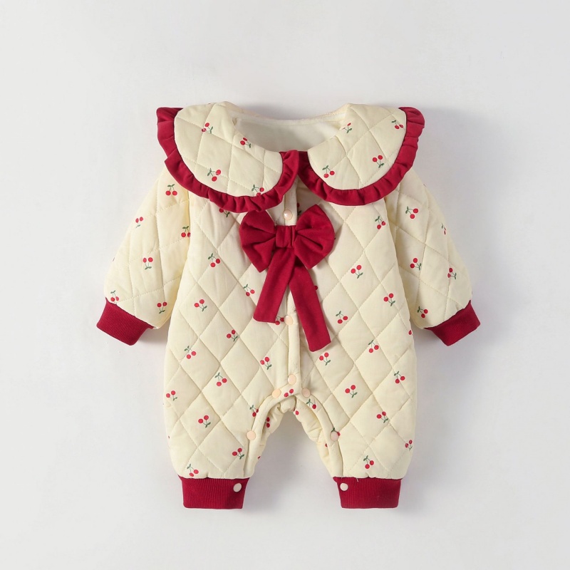 Baby Girl Cherry Clip Cotton Lapel Romper