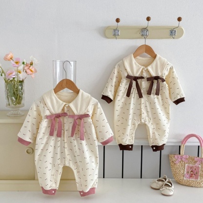 Baby Girl Full-printed Bow Long Sleeve Romper