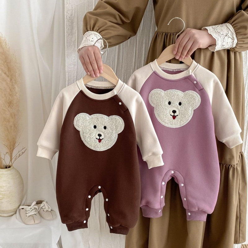 Baby Girl/Boy Colorblocking Bear Long Sleeve Romper