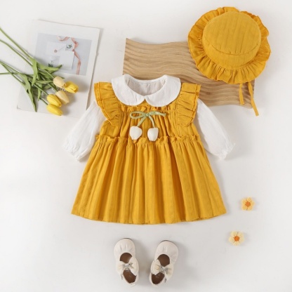 2pcs Baby Girl Long Sleeve Tulip Dress with Hat