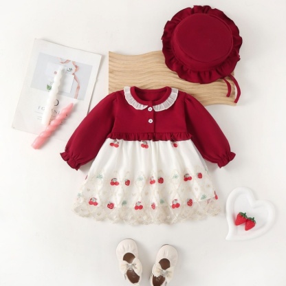 Baby Girl Long Sleeve Strawberry Dress with Hat