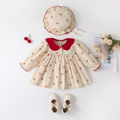 Baby Girl Long Sleeve Printed Chelsea Dress with Hat