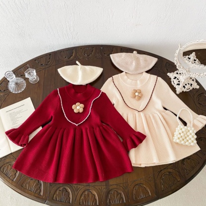 Baby Girl Floral Knit Long Sleeve Dress
