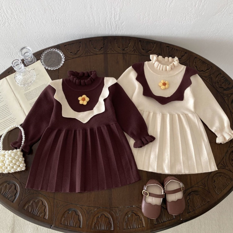 Baby Girl Knitted Flower Long Sleeve Dress