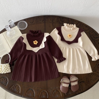 Baby Girl Knitted Flower Long Sleeve Dress