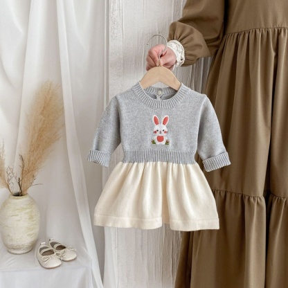 Baby Girl Knitted Cute Bunny Long Sleeve Dress