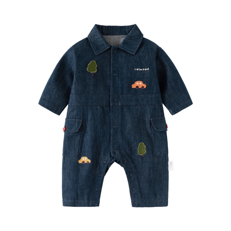 Baby Boy Casual Embroidery Denim Romper