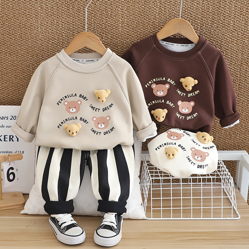 2pcs Baby Boy Long Sleeve Cubby Bear Set