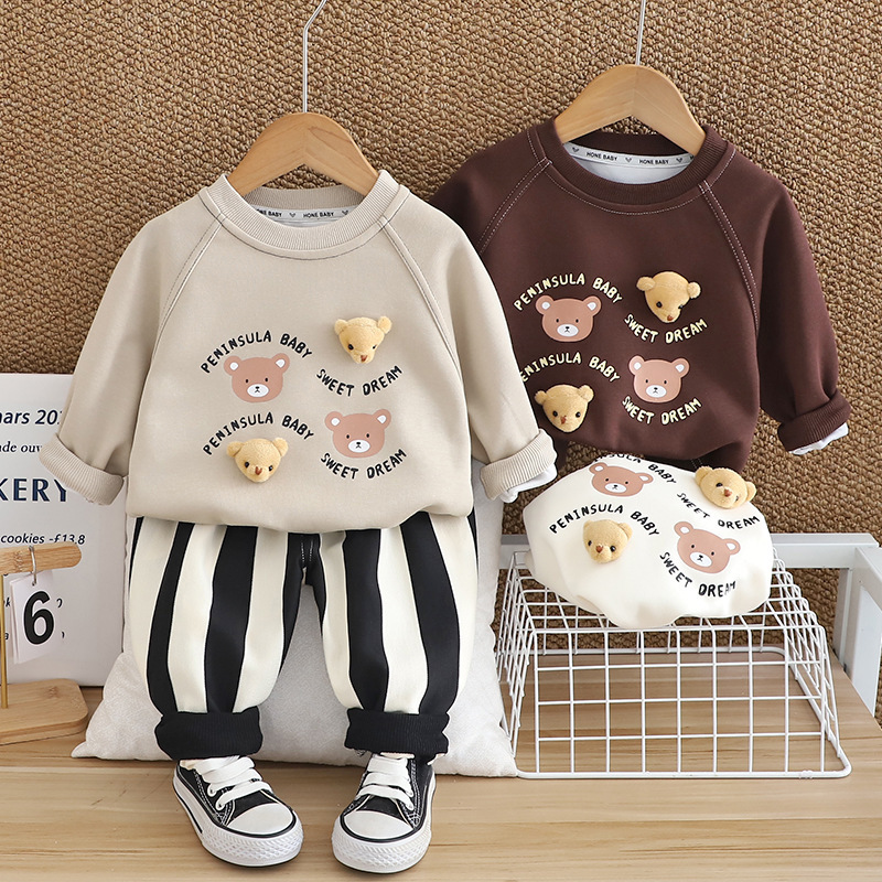 2pcs Baby Boy Long Sleeve Cubby Bear Set