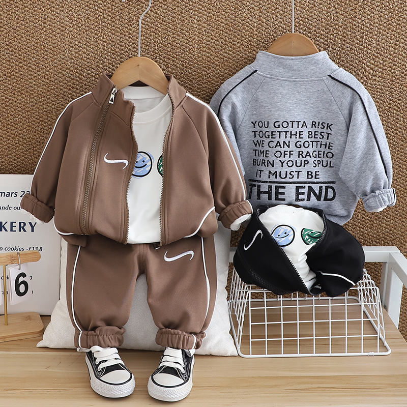 3pcs Baby Boy Long Sleeve Casual Sport Smiley Set