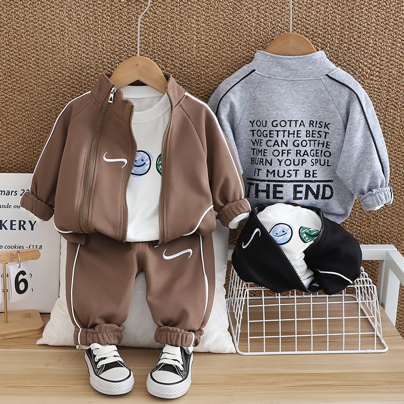 3pcs Baby Boy Long Sleeve Casual Sport Smiley Set