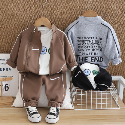 3pcs Baby Boy Long Sleeve Casual Sport Smiley Set