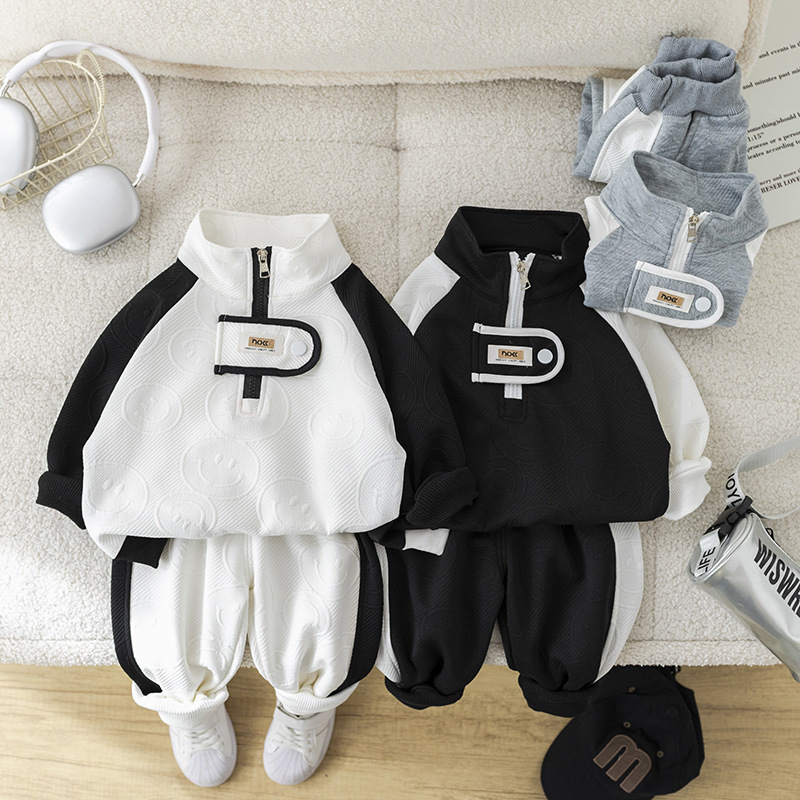 2pcs Baby Boy Long Sleeve Casual Full Print Smile Set