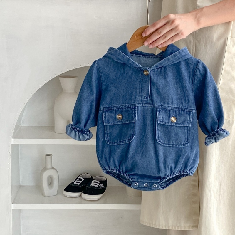 Baby Girl/Boy Cowboy Hooded Double Pocket Long Sleeve Bodysuit