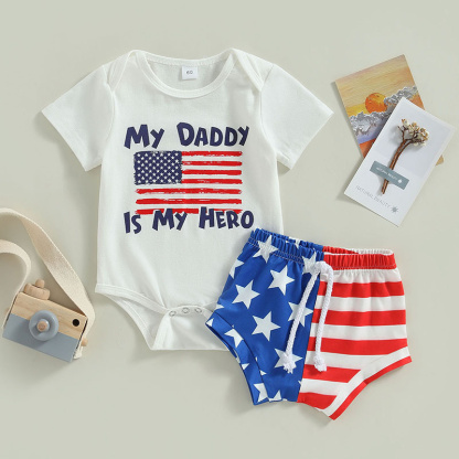 Baby Boys Independence Day Stars and Stripes Bodysuit + pant two-piece suit