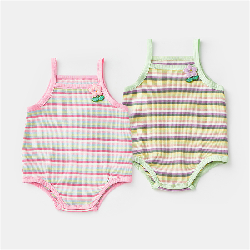 Baby Gir Cute Flower Stripe Sling Sleeveless Bodysuit
