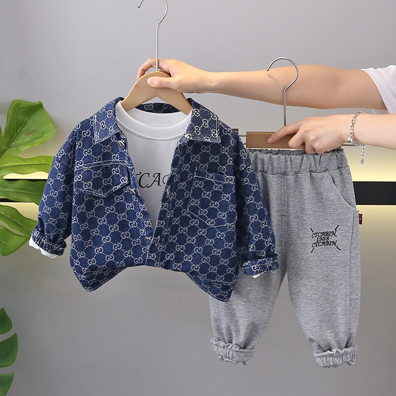 3pcs Baby Boy Full Print Denim Set