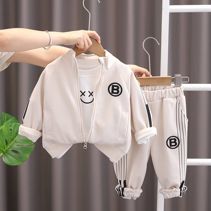 3pcs Baby Boy/Girl Long Sleeve Smiley Zip Letter B Embroidery Set