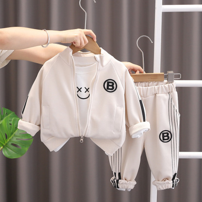 3pcs Baby Boy/Girl Long Sleeve Smiley Zip Letter B Embroidery Set
