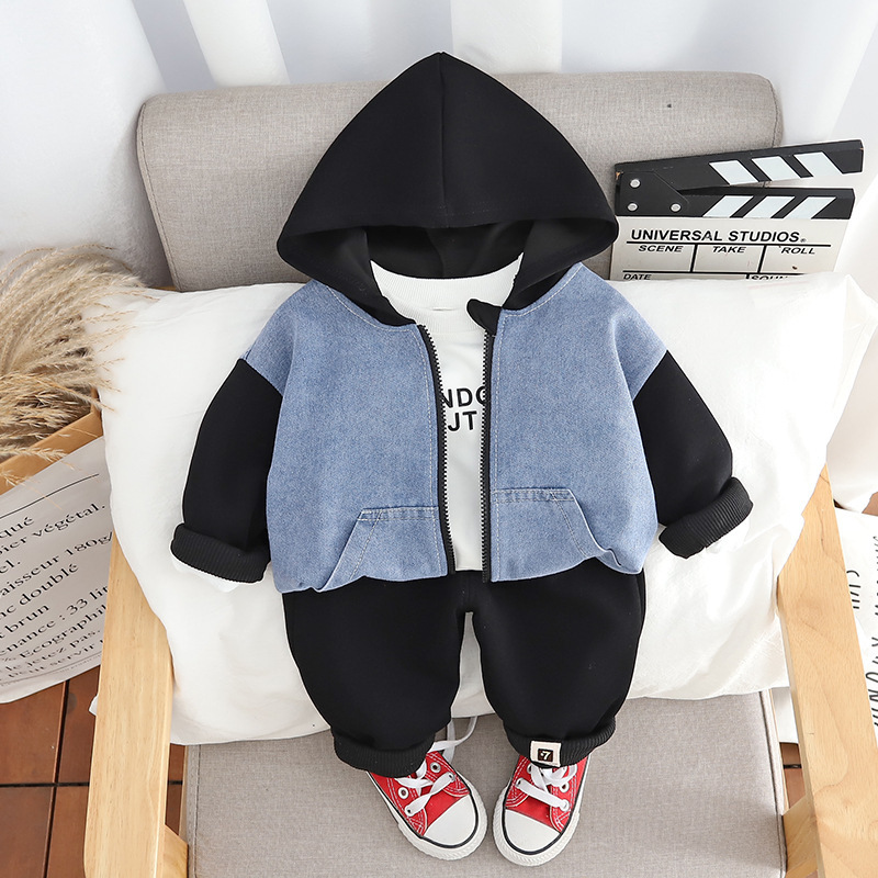 3pcs Baby Boy/Girl Long Sleeve Casual Simple Hooded Set