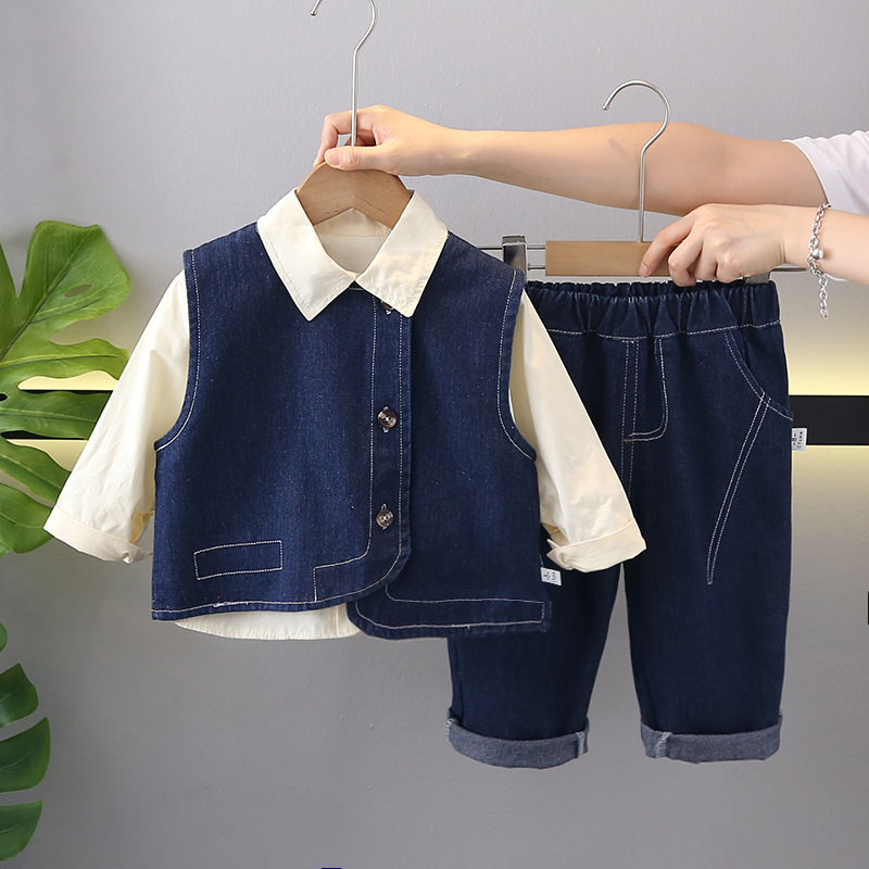 3pcs Baby Boy Denim Vest Shirt Set