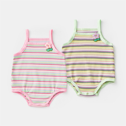 Baby Gir Cute Flower Stripe Sling Sleeveless Bodysuit