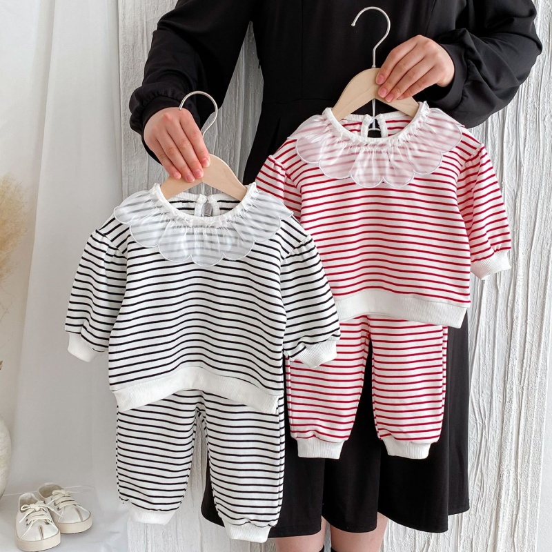 2pcs Baby Girl Striped Princess Lapel Set
