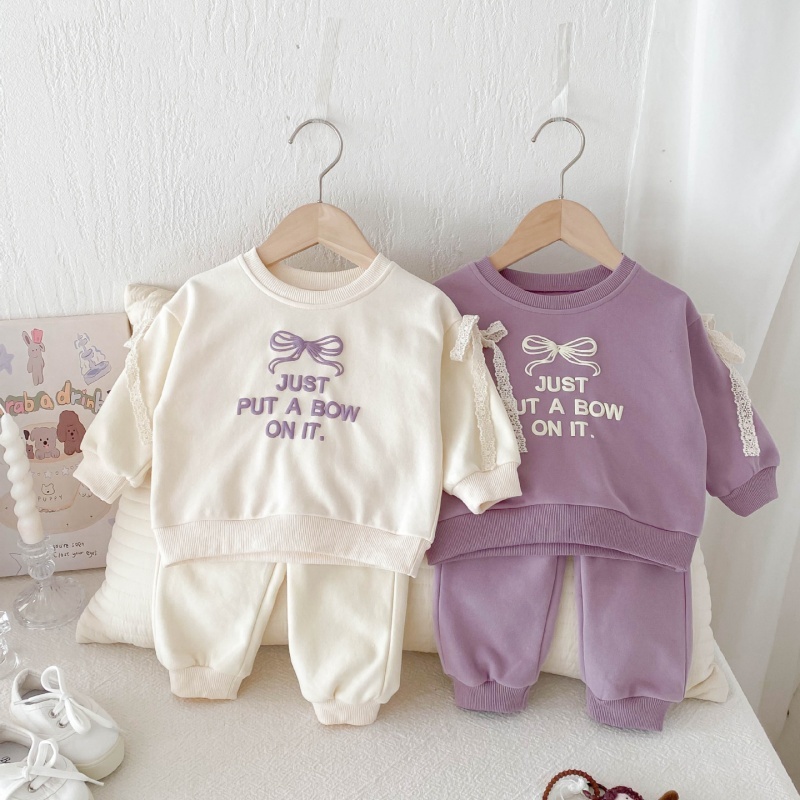 2pcs Baby Girl Fashion Letter Bowknot Casual Set