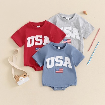 Baby Boys Embroidered American Flag Short Sleeve Bodysuit