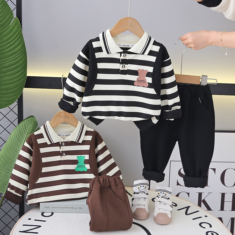 2pcs Baby Boy Striped Bear Lapel Set