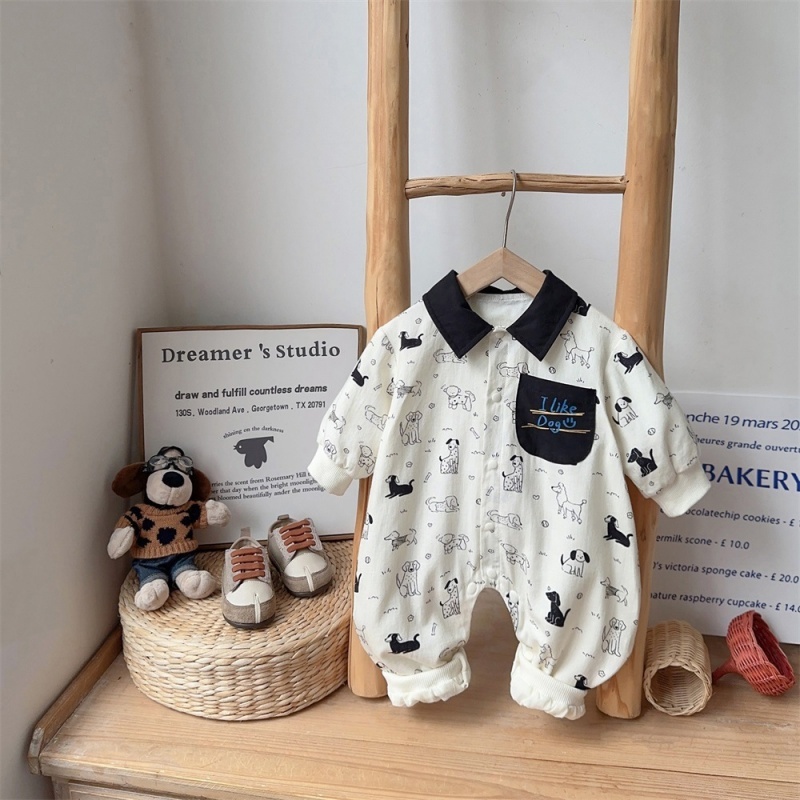 Baby Girl/Boy Full-print Cartoon Puppy Long Sleeve Romper