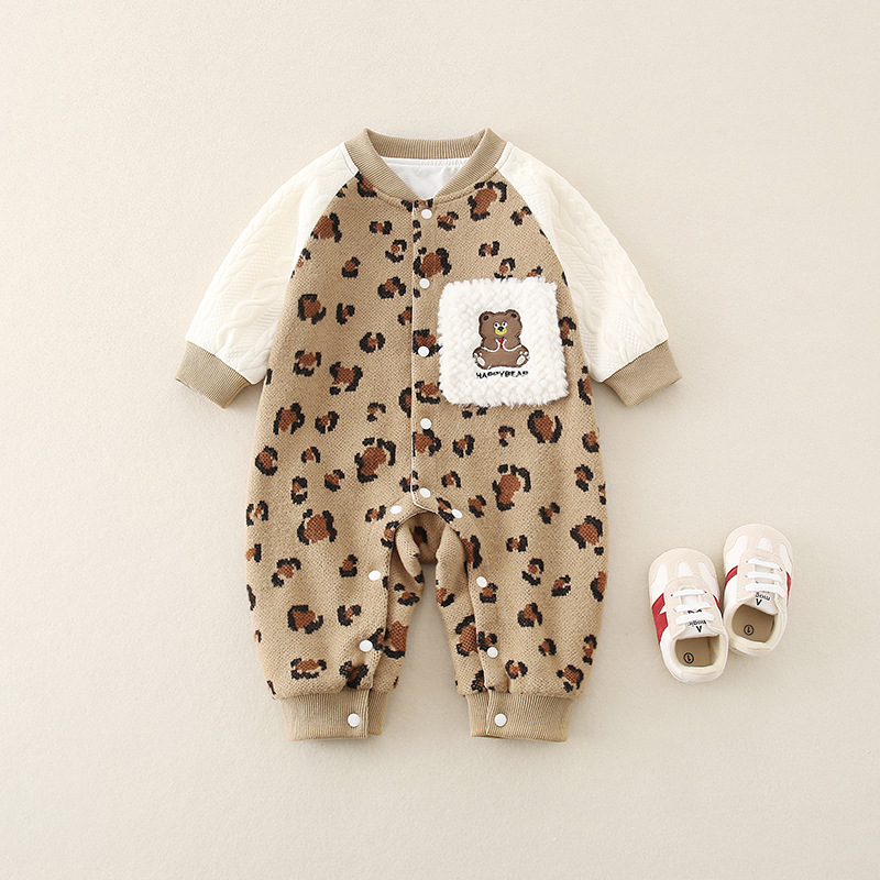 Baby Girl/Boy Cute Cartoon Leopard Print Bear Long Sleeve Romper