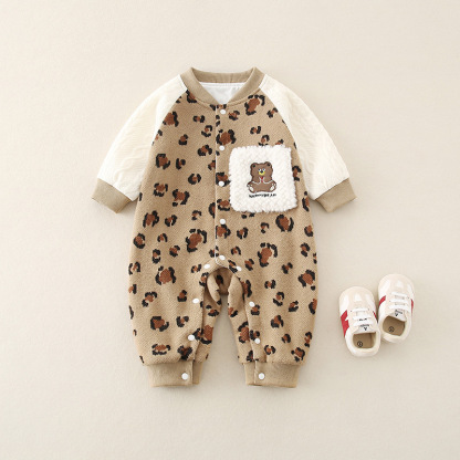Baby Girl/Boy Cute Cartoon Leopard Print Bear Long Sleeve Romper