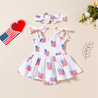 Baby Girl American Independence Day Manchurian Flag Sleeveless Bodysuit