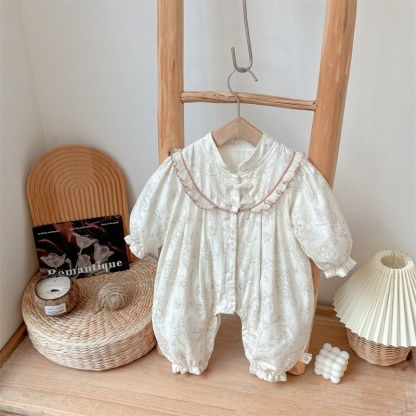 Baby Girl Chinese Plate Button Flower Long Sleeve Romper