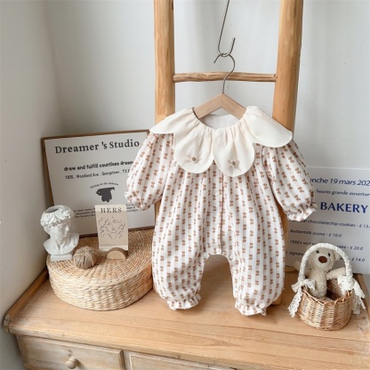 Baby Girl Mori Style Petal Neck Long Sleeve Romper