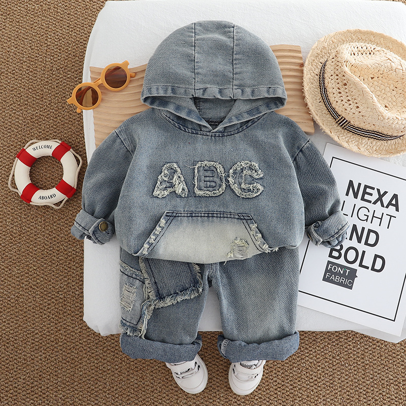 2pcs Baby Boy Letter ABC Hooded Set