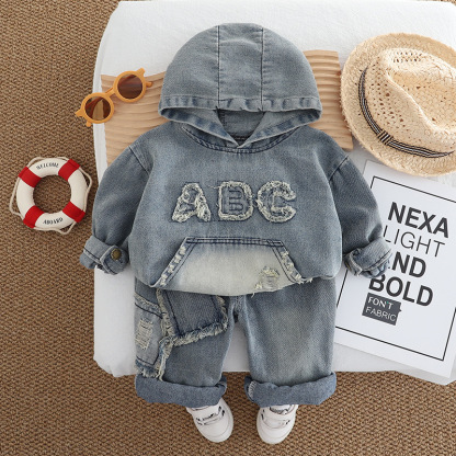 2pcs Baby Boy Letter ABC Hooded Set