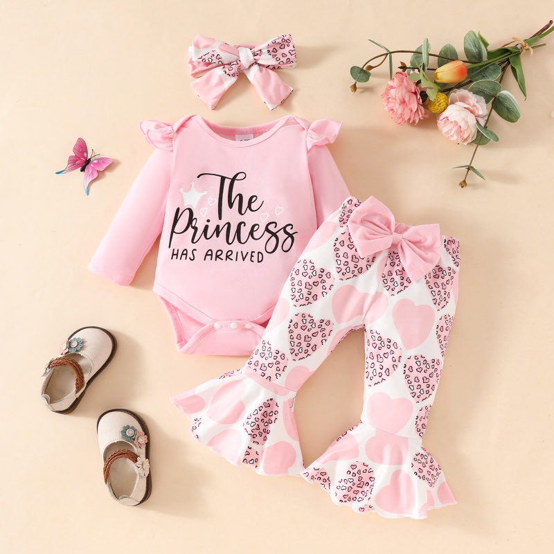2pcs Baby Girl Love Letter Print Long Sleeve Set With Hairband