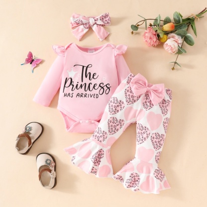2pcs Baby Girl Love Letter Print Long Sleeve Set With Hairband
