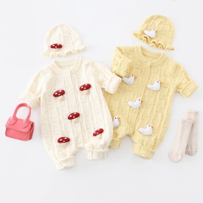 Baby Girl/Boy Knitted Cute Duck Mushroom Long Sleeve Romper