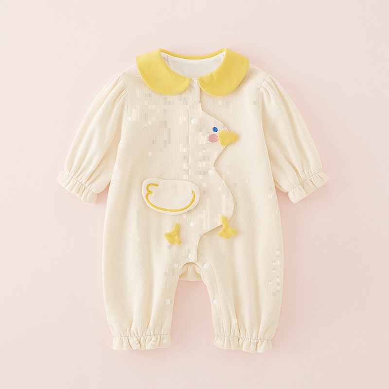 Baby Girl Cartoon Yellow Duck Long Sleeve Romper 