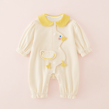 Baby Girl Cartoon Yellow Duck Long Sleeve Romper 