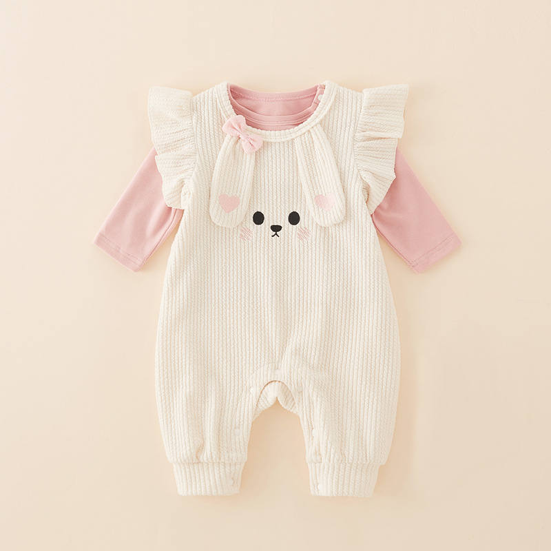 2pcs Baby Girl Cute Bunny Long Sleeve Romper Set