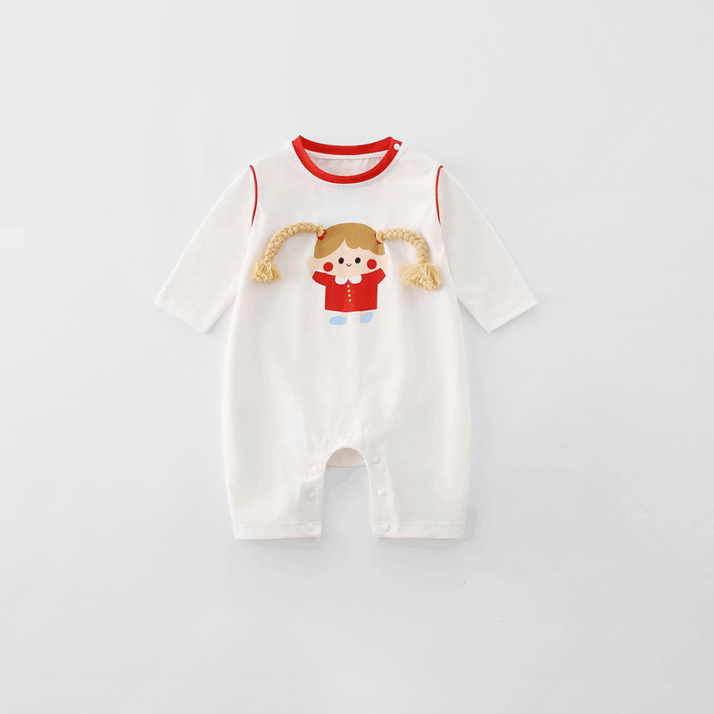 Baby Girl Girl In Pigtails Long Sleeve Romper