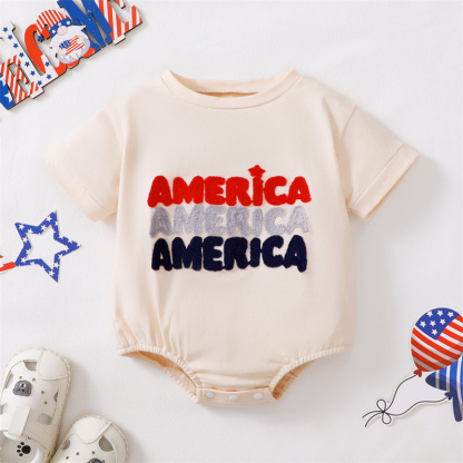 Baby Boys American Towel Embroidered Letters Short Sleeve Bodysuit
